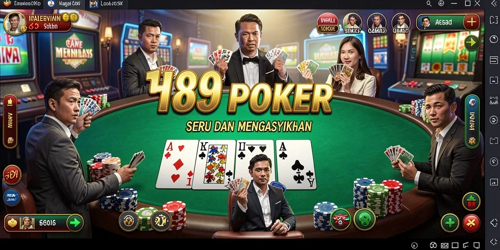 Screenshot gameplay H89 menunjukkan aksi Poker yang penuh semangat.
