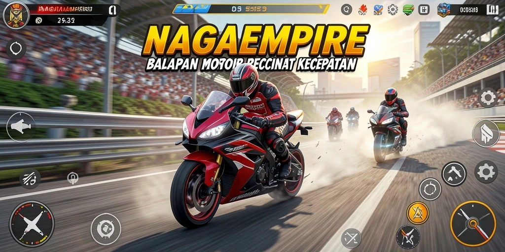 Tampilan gameplay NAGAEMPIRE yang menarik dan mendebarkan saat balapan.