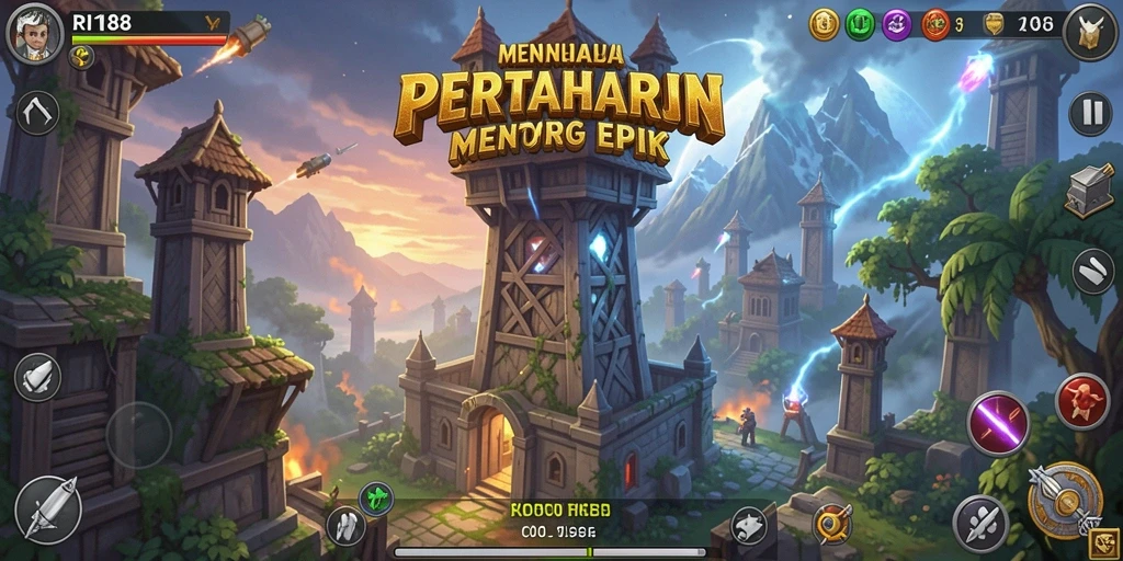 Screenshot menampilkan gameplay menara pertahanan epik dari RI188.