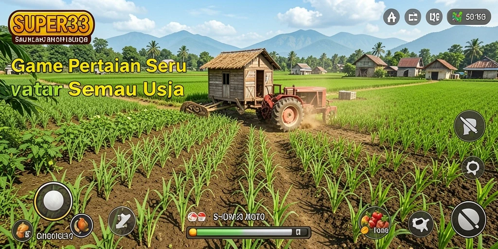 Tangkapan layar gameplay SUPER33 menampilkan aktivitas pertanian yang menarik.