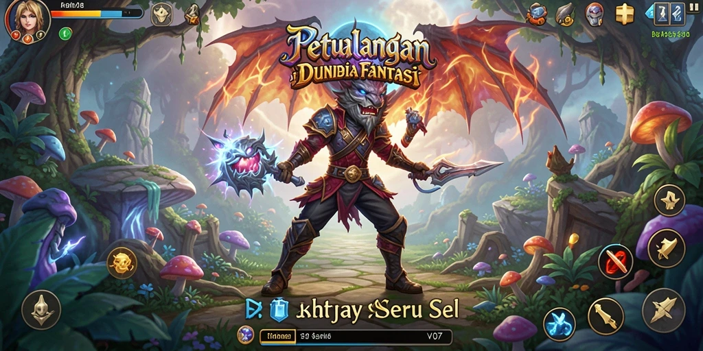 Screenshot V07 menampilkan pemain menjelajahi dunia fantasi yang menakjubkan.
