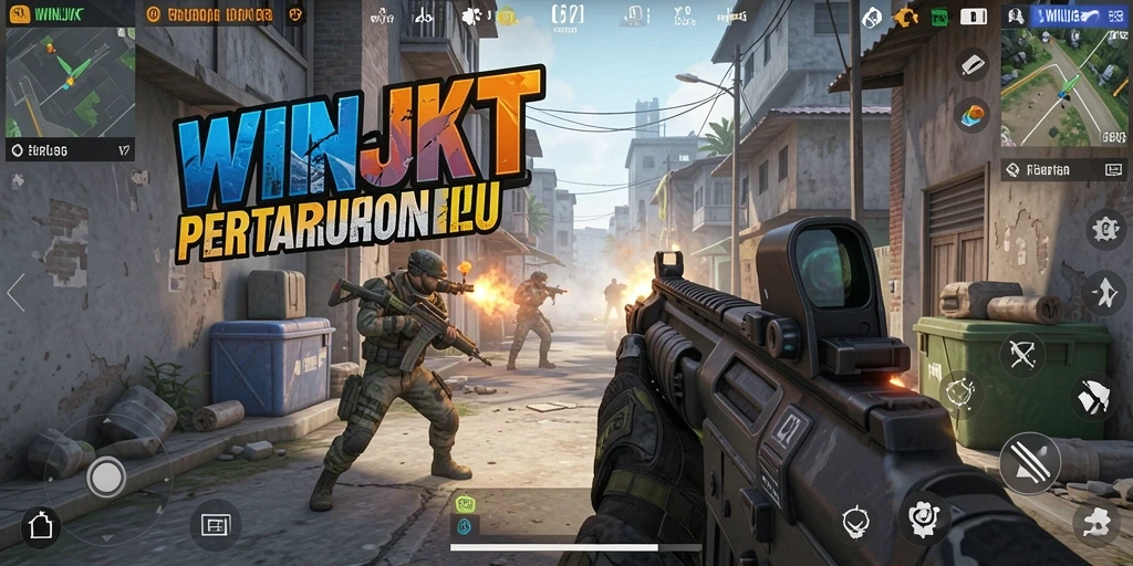 Screenshot utama WINJKT menampilkan pertempuran FPS yang mendebarkan.
