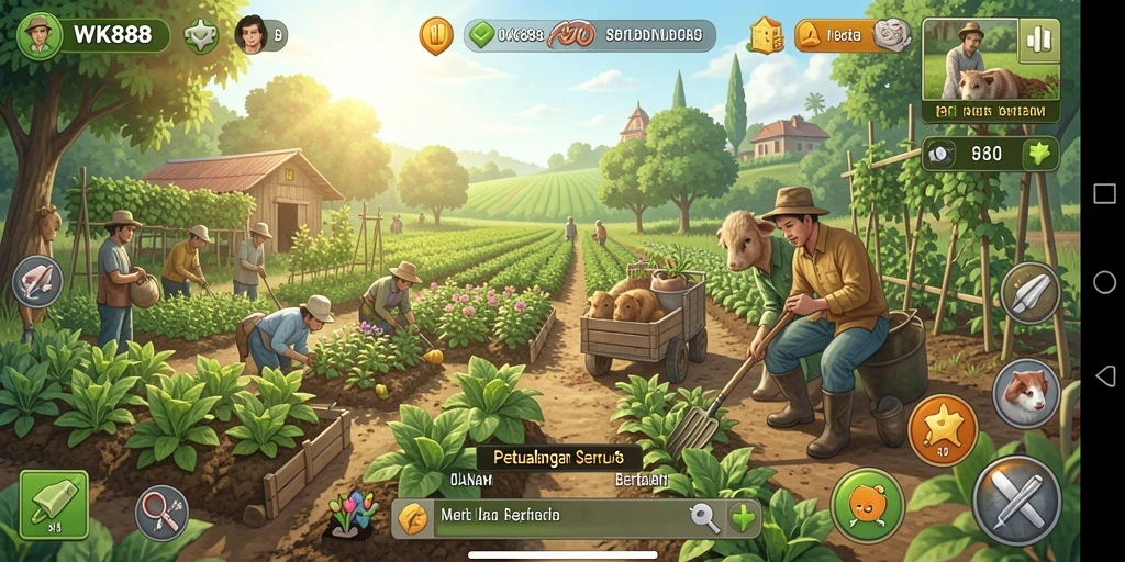 Tampilan menarik dari gameplay pertanian WK888 yang menawan dan interaktif.