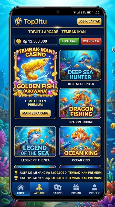Tampilan utama aplikasi topjitu dengan menu navigasi yang jelas.